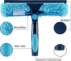 11″ Window Squeegee and Microfiber Scrubber 2-In-1 Combo Cleaning Tools