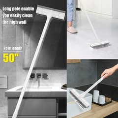 Floor Scrub Brush with Long Handle, 2 in 1 Scrape and Brush, Stiff Bristles f…