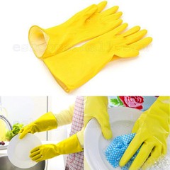 Lot of 4 Packs Dish Washing Latex Gloves S M L XL Size Yellow Pairs Packages