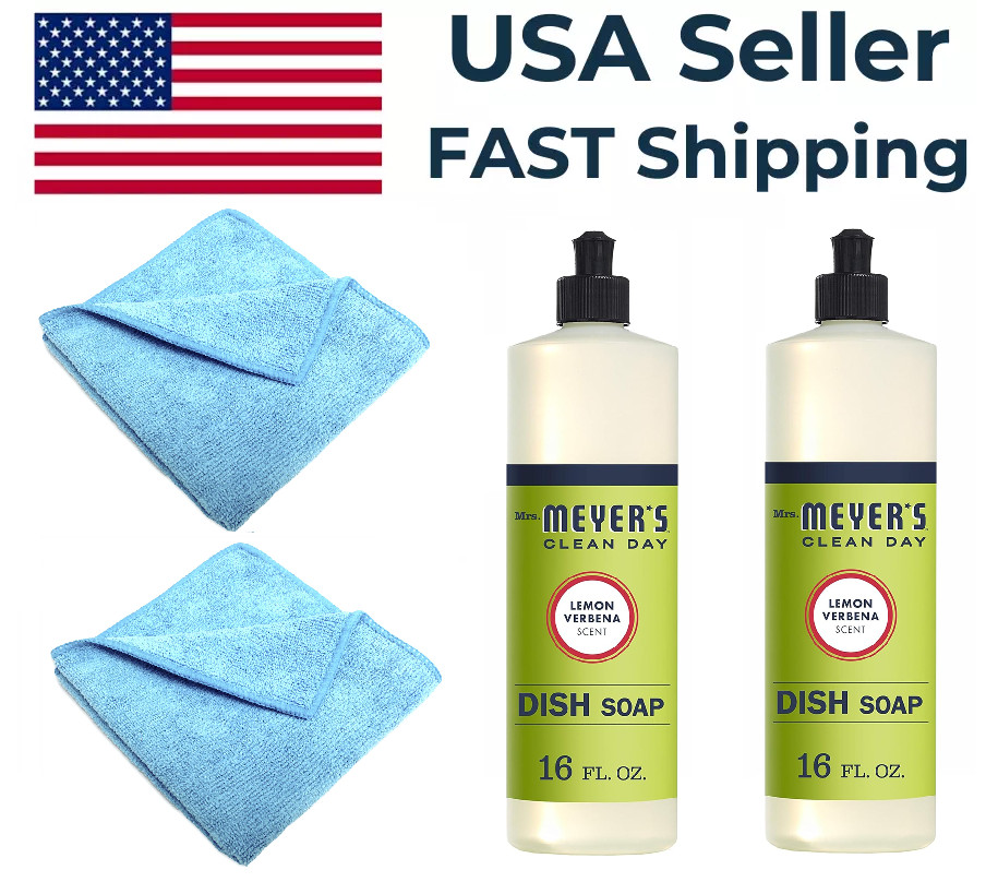2 Pack – Mrs. Meyer’s Clean Day Dish Soap – Lemon Verbena + 2 Microfiber Cloth