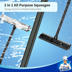 MR.SIGA Professional 2-In-1 Car Window Squeegee and Sponge Scrubber for Cleaning