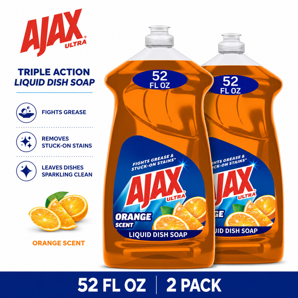 Ajax Ultra Liquid Dish Soap Orange Scent 52 fl oz Triple Action Lot of 2 Pack