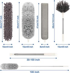 Extendable Microfiber Duster 30-100 Inches with Bendable Head & Brushes Kit