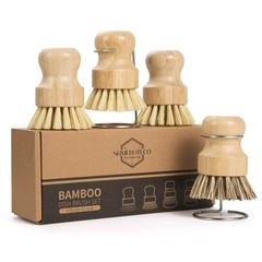 6Piece Bamboo Dish Brush Set with 2X FastDry Stainless Steel Holder,3xNatural…
