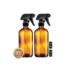 2 Pack 16oz Amber Glass Spray Bottles,Refillable for Cleaning, Plants, Hair,Oil