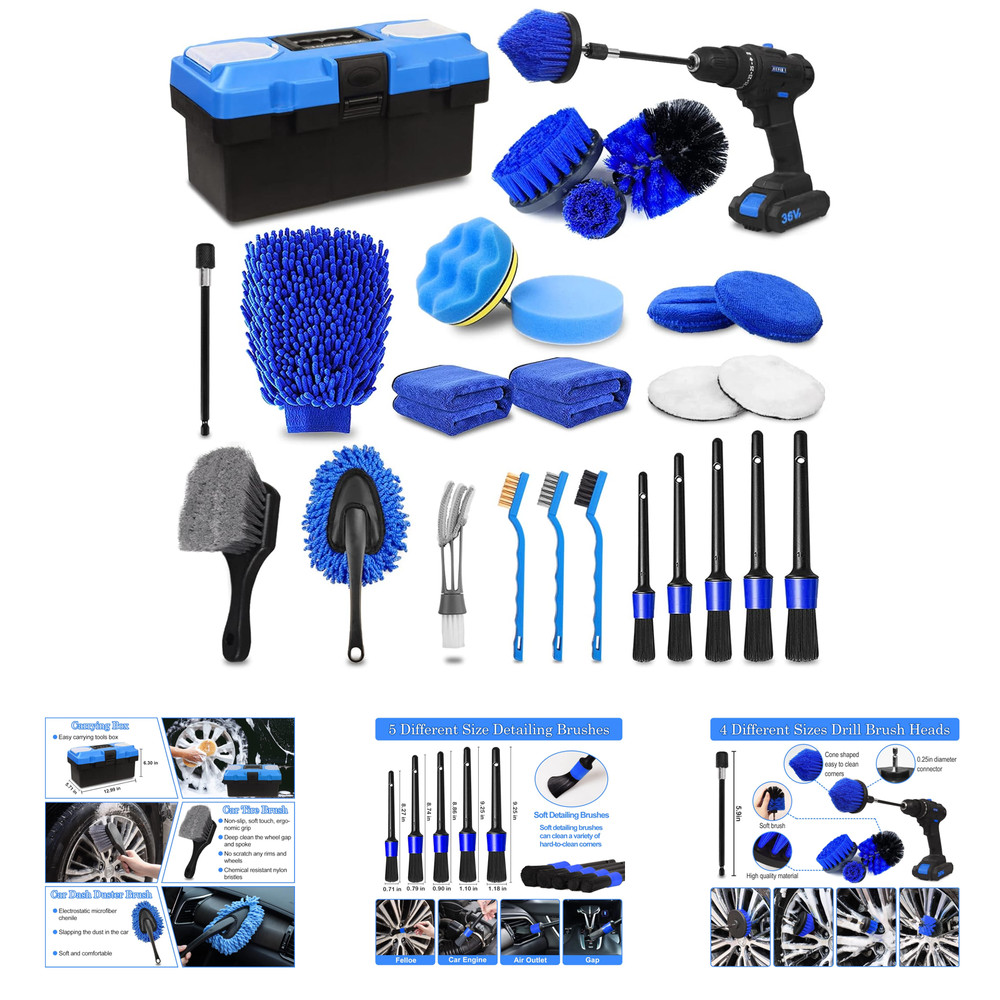 Car Detailing Kit 27 Pieces Detailing Brushes Drill Attachments Exterior