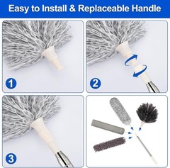 Extendable Microfiber Duster 30-100 Inches with Bendable Head & Brushes Kit