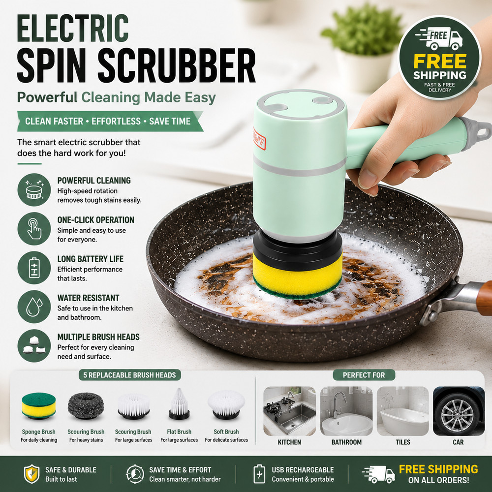 “Revolutionize Your Cleaning Routine with the Electric Spin Scrubber – Free Ship