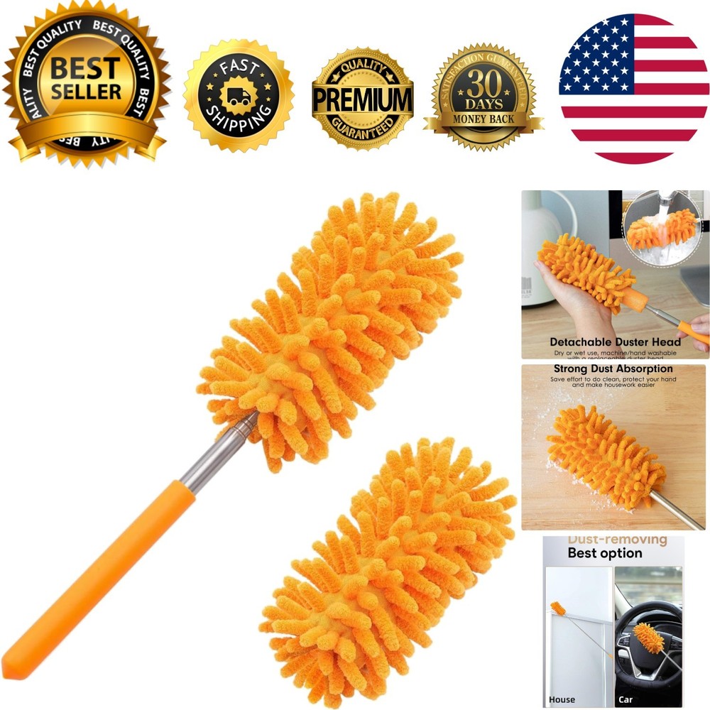 Extendable Microfiber Duster 2-Pack with Replaceable Heads – Hand Washable