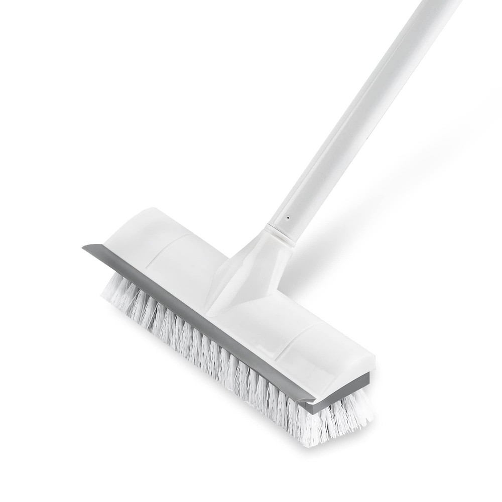 Floor Scrub Brush with Long Handle, 2 in 1 Scrape and Brush, Stiff Bristles f…