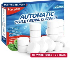 Vacplus Toilet Bowl Cleaner Tablets 20 PACK, Automatic Cleaners with Bleach, Slo