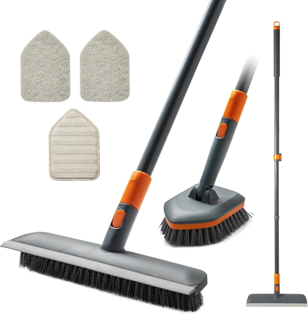 Floor Scrub Brush Tile Tub Scrubber Brush | 4 Different Cleaning Heads, Shower B