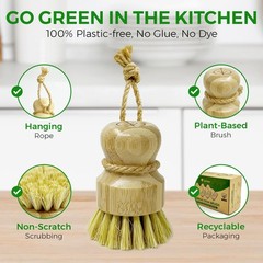 Dish Brush Set of 3 – Natural Wooden Dish Scrubber w/Medium Stiff Sisal & Coc…