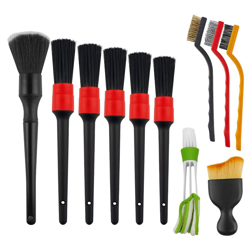 FALVFUN 11PCS Car Detailing Brush Set, Soft Boar Hair Vehicle Interior Exteri…