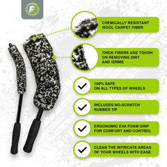 Adjustable Wheel Brush Set with Wool Fibers, 2-Piece Bendable Cleaner for Car