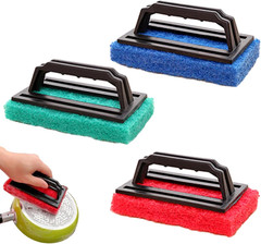3Pc Handheld Pool Scrub Brush Sponge Pad Bathroom Tile Tub Sink Spa Step