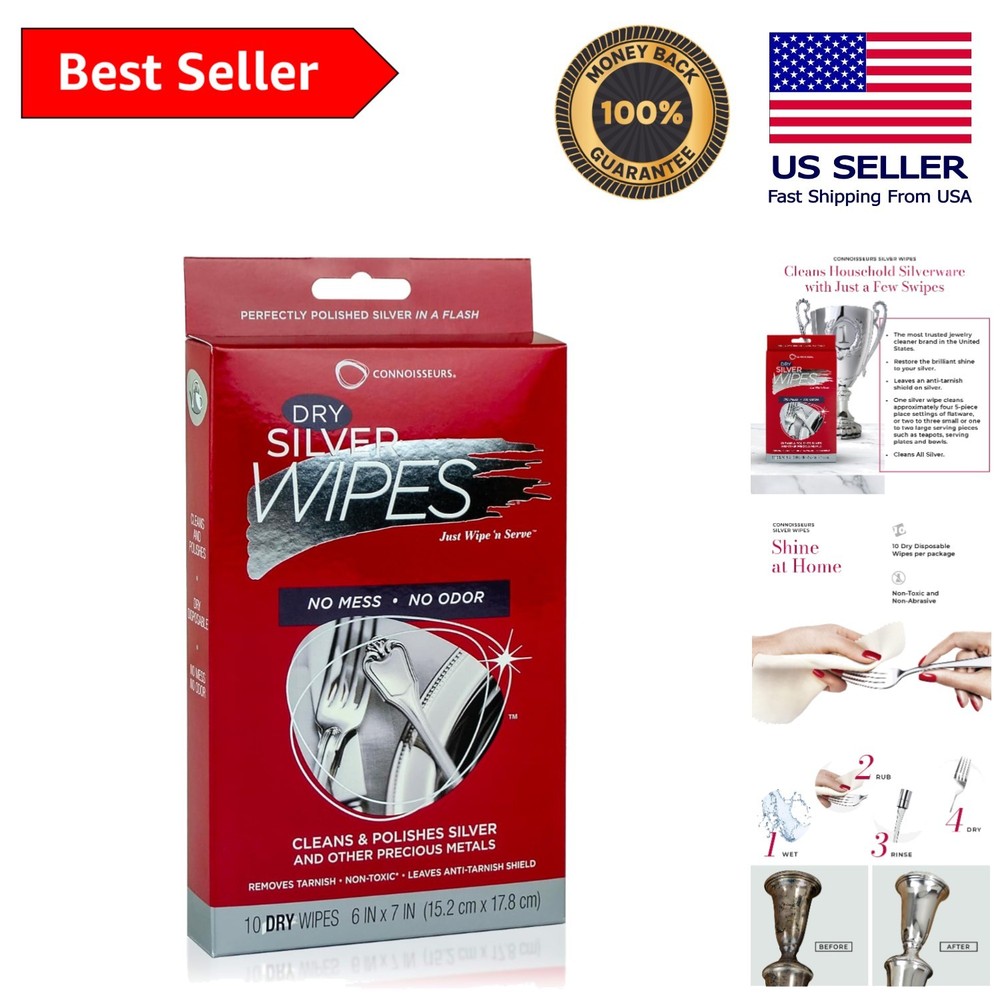 10-Pack Silver Cleaner Wipes for Jewelry & Tableware – Tarnish Removal Made Easy