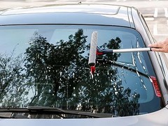 10″ Window Squeegee Cleaner w/ 50″ Extension Pole & Sponge – Rubber Blade