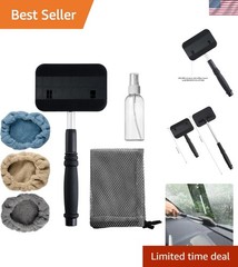 Ergonomic Windshield Cleaner with Multi-Color Microfiber Bonnets & Spray Bottle