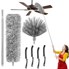 7-Piece Microfiber Feather Duster Set with Extension Pole (16.1″ to 100″), Ex…