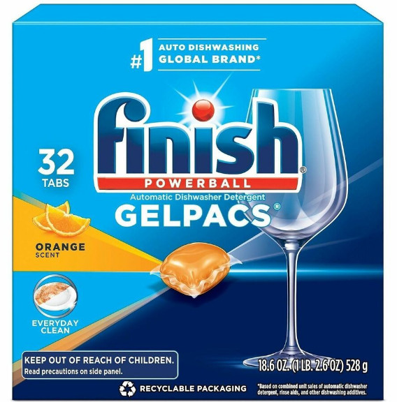 Finish 81053 All In 1 Dishwasher Gelpacs Orange Scent 32 Count Box Single