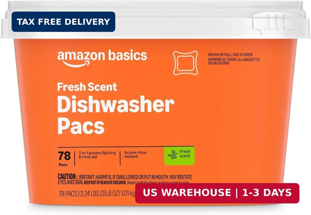 Amazon Basics Dishwasher Detergent Pacs, Fresh Scent, 78 Count