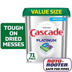 Cascade Platinum Dishwasher Pods, Dishwasher Detergent Soap Tabs, Fresh,71 Count