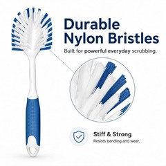 2 Pack Kitchen Dish Brushes With Scraper Durable Nylon Bristles Long Handle