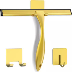 10 In. Golden Stainless Steel Shower Squeegee with 2 Adhesive Hooks