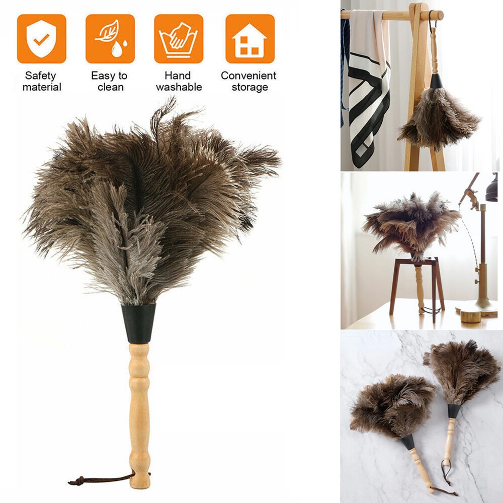 13″ Ostrich Feather Duster Durable Dust Collecting Cleaning Tools In Wool Shop .
