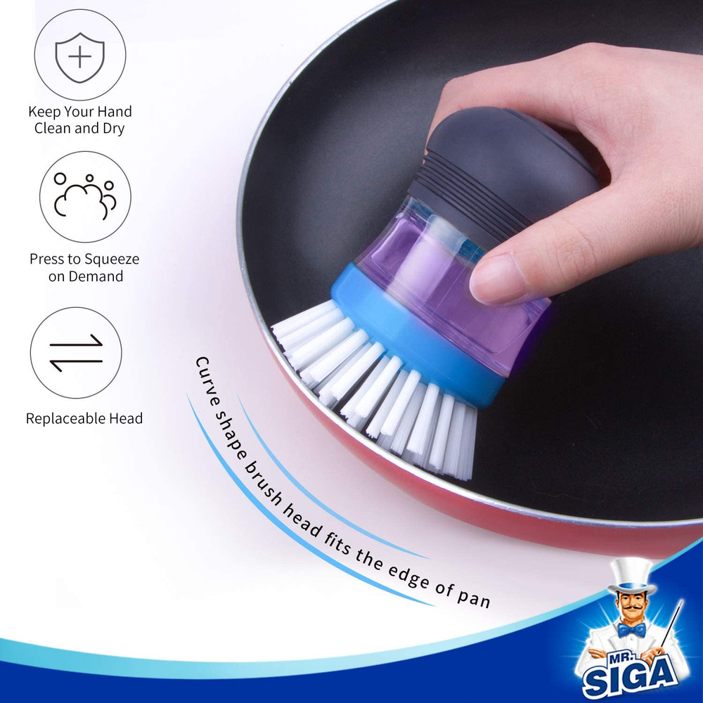 Soap Dispensing Palm Brush Storage Set, Kitchen Brush with Holder for Pot Pan…