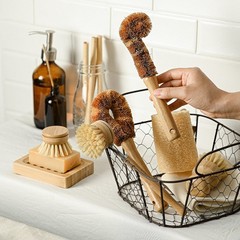 Eco-Friendly Bamboo Dish Brush Set – 6 Natural Wooden Scrubbers for Dishes, Pots
