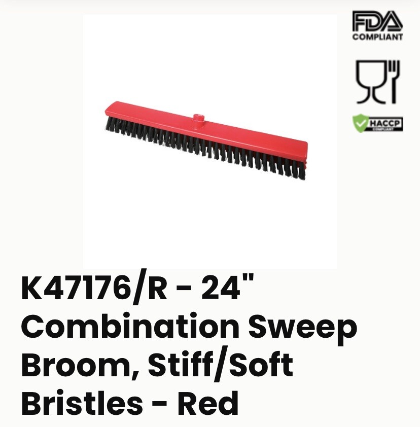 Amerisan K47176-3 24” Red Black Strip Push Broom Brush Head FDA Compliant