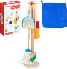 Kids Cleaning Set 8 Pcs Wooden Housekeeping Play Toy Includes Broom Mop Dustpan