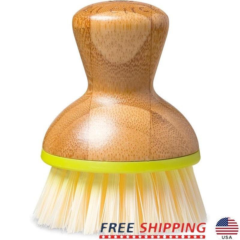Ergonomic Bamboo Dish Brush Powerful Scrubbing Tool Dishes Cookware Sinks New