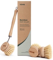 Bamboo Dish Brush with 3 Replacement Heads, Plastic-Free Kitchen Scrub Brush …