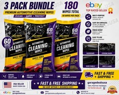 Automotive Cleaning Wipes 3 Pack 180 Wipes Car Interior Multi Purpose Cleaner