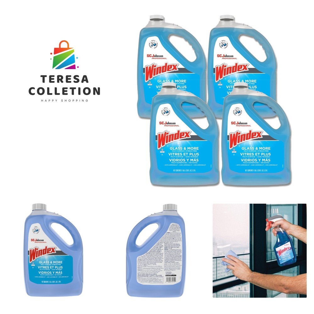 Windex Glass Cleaner, 128 Oz Bottle – Streak-Free, Recycled Material, Case of 4