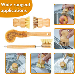 4Pcs Bamboo Dish Brush Set,Palm Wooden Dish Scrubber Brush for Pots Pans Bottle