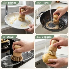 Bamboo Dish Brush Set, 4 Pack, Plastic-Free (2 Medium Sisal, 2 Firm Coconut C.