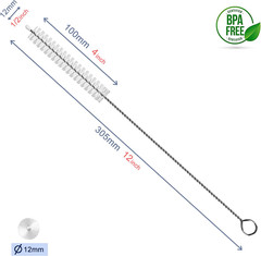 Straw Cleaner Brush Extend 12 Inch, Extra Wide 12Mm Diam Pipe Cleaners, Extra Lo