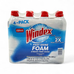 Windex Fast Shine Foam Glass Cleaner Streak Free – Rainshower Scent 19oz 4-Pack