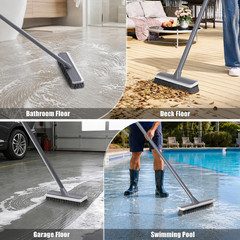 2 in 1 Floor Scrub Brush: Deck Brush with Squeegee | Long Adjustable Handle – 55