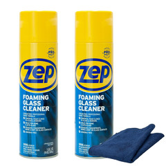 Foaming Glass Cleaner 19 Oz (2 Units) & a Blue Microfiber Rag Ecbd028-2-Pack of