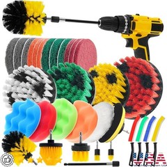 32Pcs Drill Brush Cleaning Set W/ Scouring Pads Crevice Tools Extension Pole New