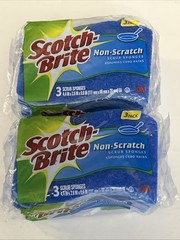 3M Scotch Brite ZERO SCRATCH Blue Scrub Sponge S-Shaped Grip 6 PACK – NEW