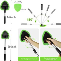 Car Windshield Cleaner Tool Extendable Handle 8 Microfiber Pads Glass Wiper Kit