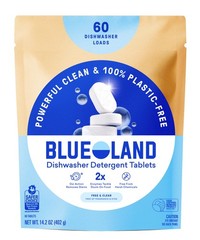 BLUELAND 100% PlasticFree Dishwasher Detergent Tablets, 60 Count, Free & Clea…