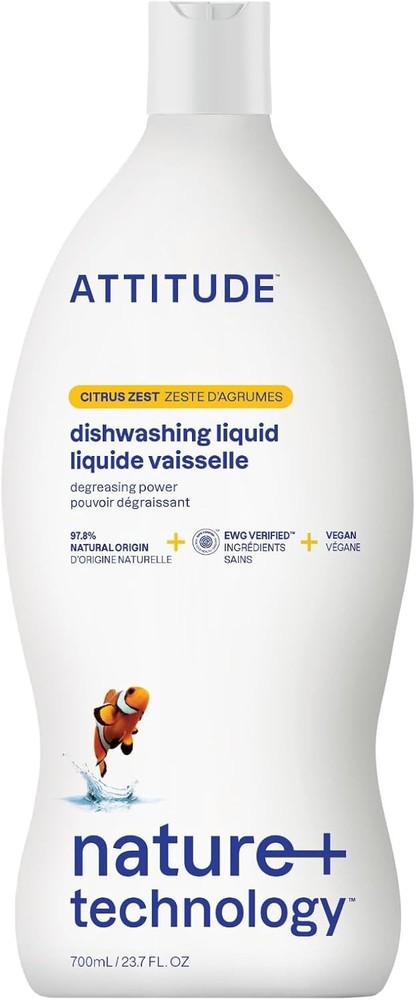 ATTITUDE Dish Soap, EWG Verified, Plant-Based & Vegan Dishwashing Liquid, Natura