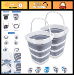 2 Pack 10L Collapsible Buckets – Portable Folding Cleaning & Water Storage for C